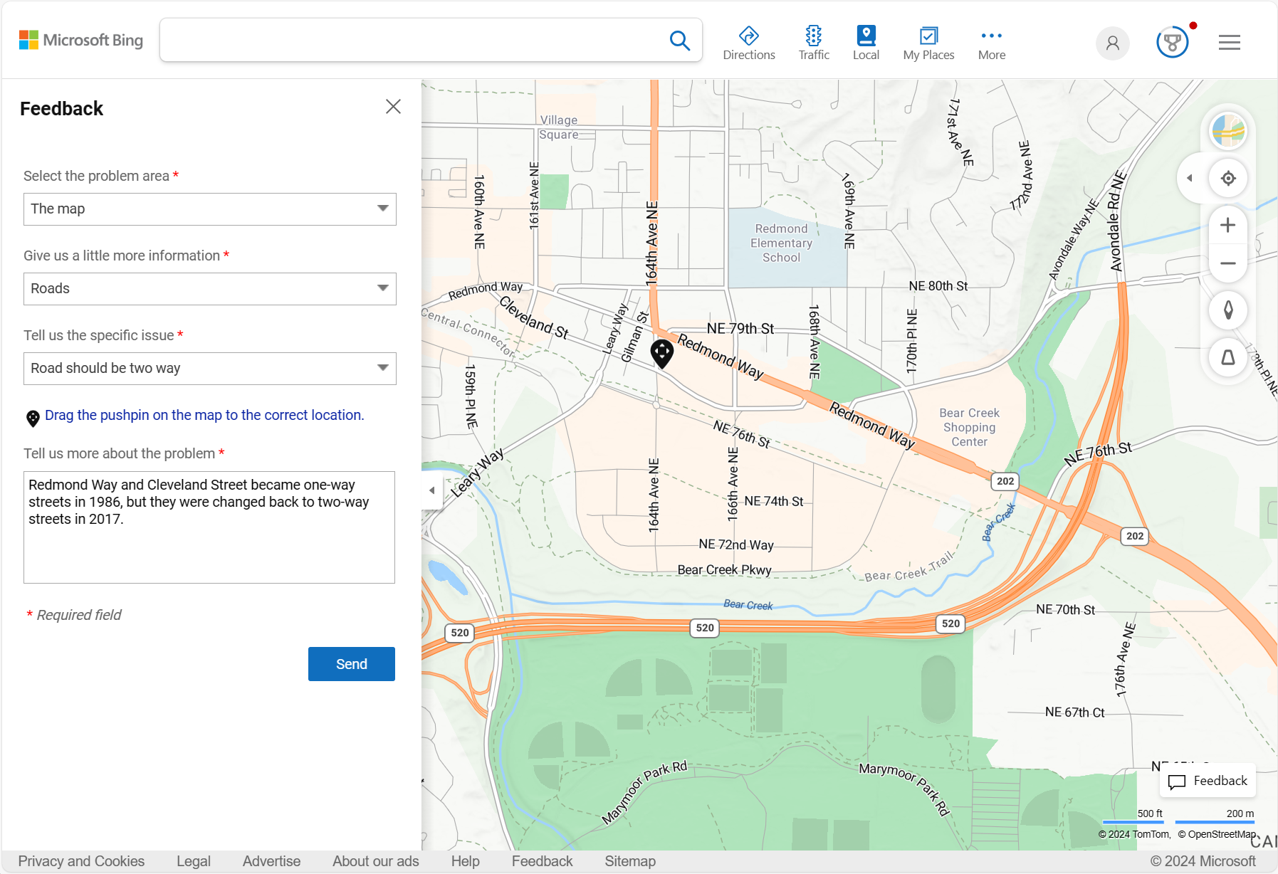 Een schermopname met een fictieve uitleg in het tekstvak Meer informatie over het probleem.